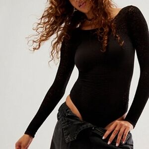 Free People Intimately Coffee Chat Black Bodysuit